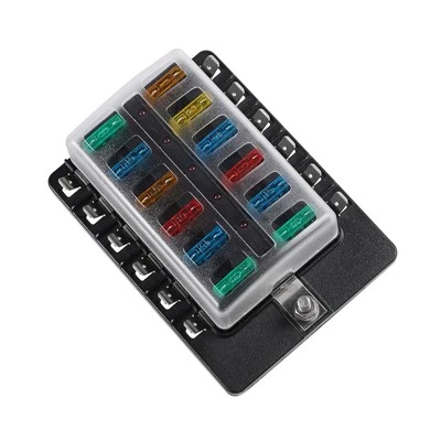 12 Way Waterpoof Blade Fuse Block Panel Board With LED Warning Light For Boat